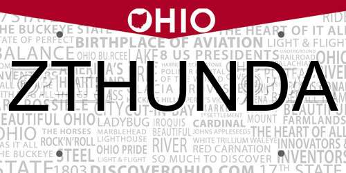 ZTHUNDA Ohio License Plate