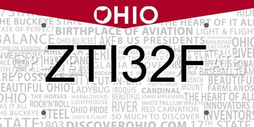 ZTI32F Ohio License Plate