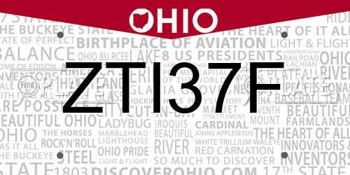 ZTI37F Ohio License Plate