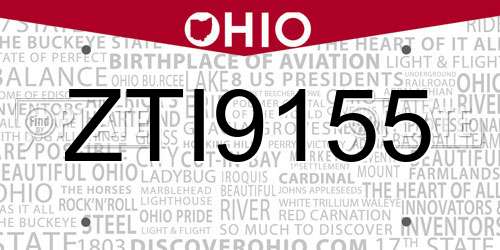 ZTI9155 Ohio License Plate