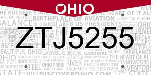 ZTJ5255 Ohio License Plate