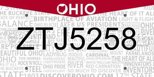ZTJ5258 Ohio License Plate