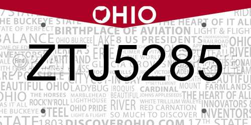 ZTJ5285 Ohio License Plate