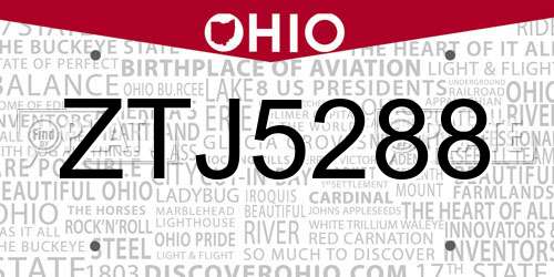 ZTJ5288 Ohio License Plate