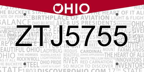 ZTJ5755 Ohio License Plate