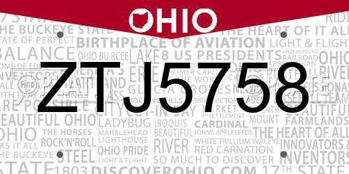 ZTJ5758 Ohio License Plate