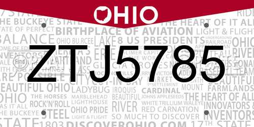 ZTJ5785 Ohio License Plate