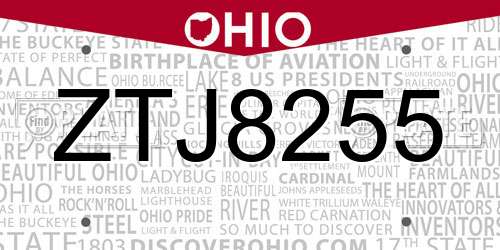 ZTJ8255 Ohio License Plate