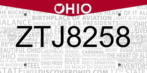 ZTJ8258 Ohio License Plate