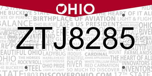 ZTJ8285 Ohio License Plate