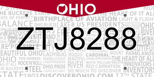 ZTJ8288 Ohio License Plate