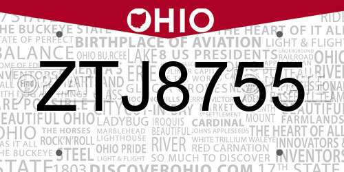 ZTJ8755 Ohio License Plate