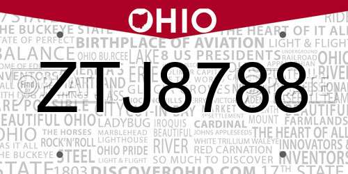 ZTJ8788 Ohio License Plate