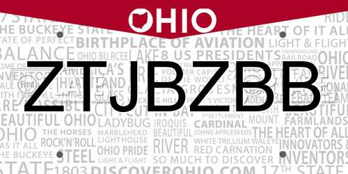 ZTJBZBB Ohio License Plate