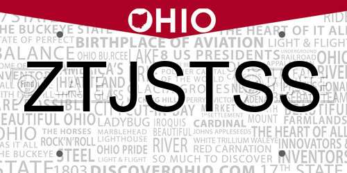 ZTJSTSS Ohio License Plate