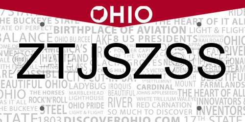 ZTJSZSS Ohio License Plate