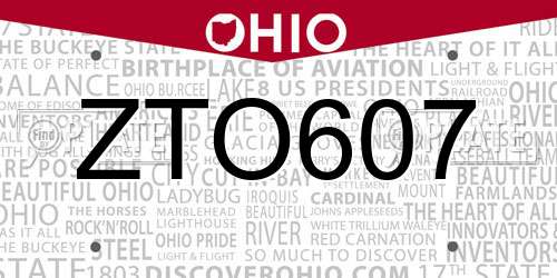 ZTO607 Ohio License Plate