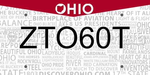 ZTO60T Ohio License Plate