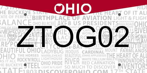 ZTOG02 Ohio License Plate