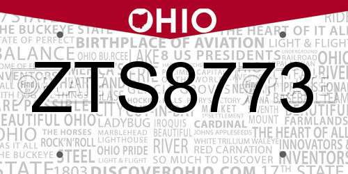 ZTS8773 Ohio License Plate