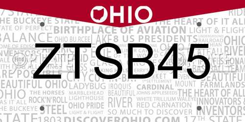 ZTSB45 Ohio License Plate