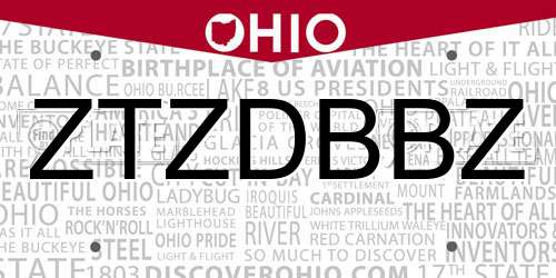 ZTZDBBZ Ohio License Plate
