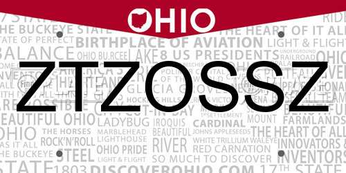 ZTZOSSZ Ohio License Plate