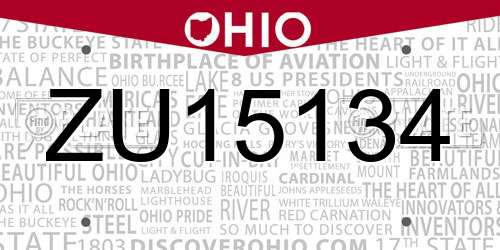 ZU15134 Ohio License Plate