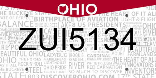 ZUI5134 Ohio License Plate