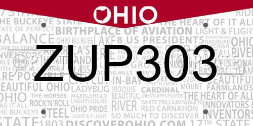 ZUP303 Ohio License Plate