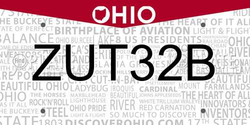 ZUT32B Ohio License Plate
