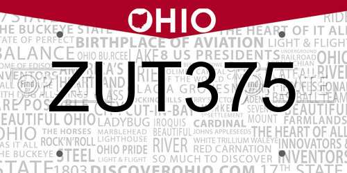 ZUT375 Ohio License Plate