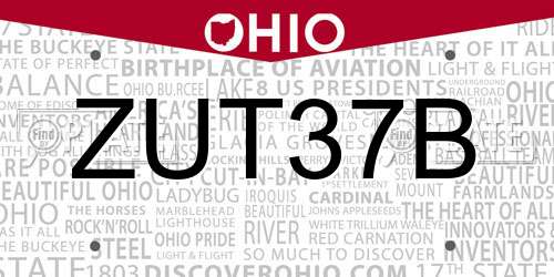 ZUT37B Ohio License Plate