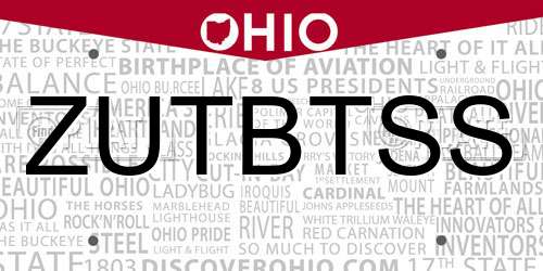 ZUTBTSS Ohio License Plate