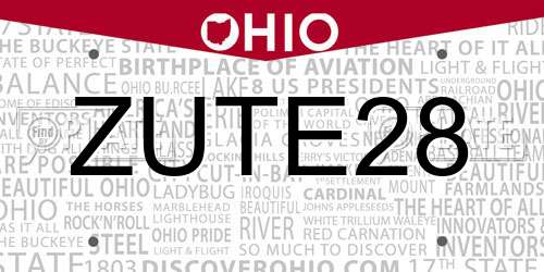 ZUTE28 Ohio License Plate