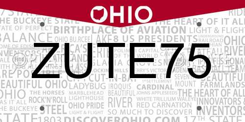 ZUTE75 Ohio License Plate