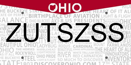 ZUTSZSS Ohio License Plate