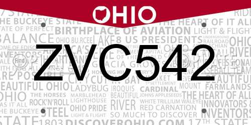 ZVC542 Ohio License Plate