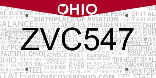 ZVC547 Ohio License Plate
