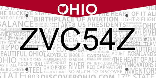 ZVC54Z Ohio License Plate