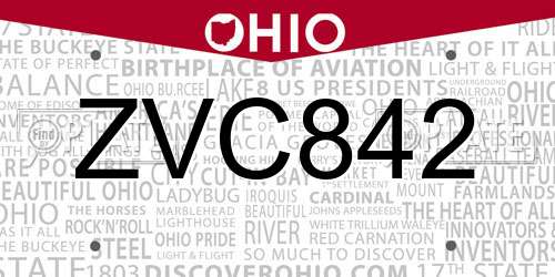 ZVC842 Ohio License Plate