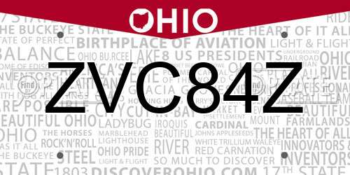 ZVC84Z Ohio License Plate