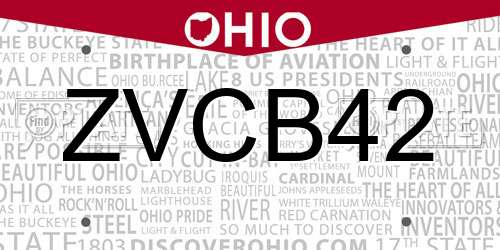 ZVCB42 Ohio License Plate