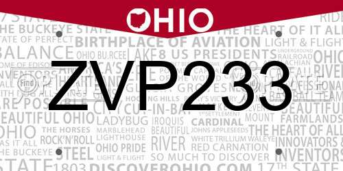 ZVP233 Ohio License Plate