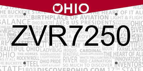 ZVR7250 Ohio License Plate