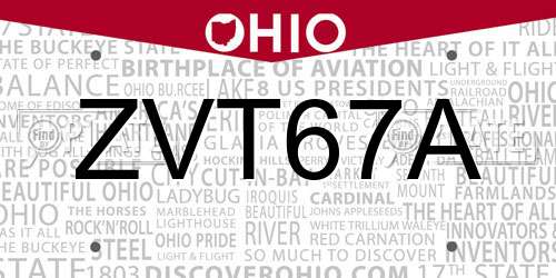 ZVT67A Ohio License Plate