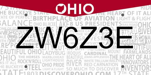 ZW6Z3E Ohio License Plate