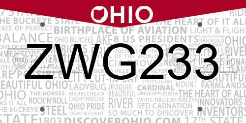 ZWG233 Ohio License Plate