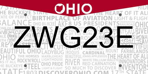 ZWG23E Ohio License Plate