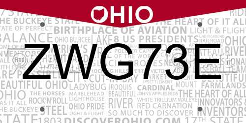 ZWG73E Ohio License Plate